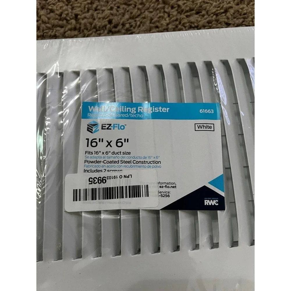 New EZ-FLO 16 x 6 Inch (Duct Opening) White Air Vent Cover for Wall or Ceiling,